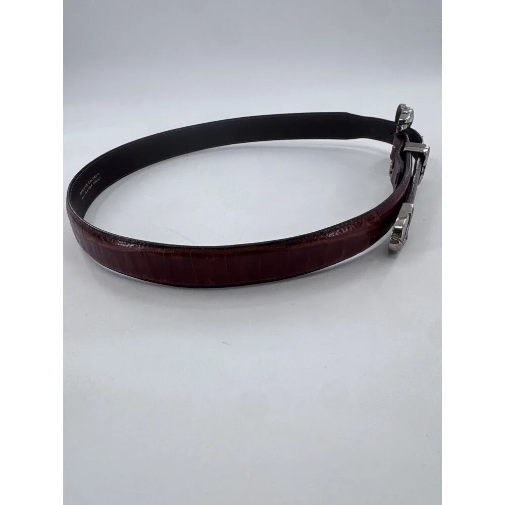 VICENZA Sport Sterling Silver Buckle On Brown Alligator Print Calfskin Belt 34